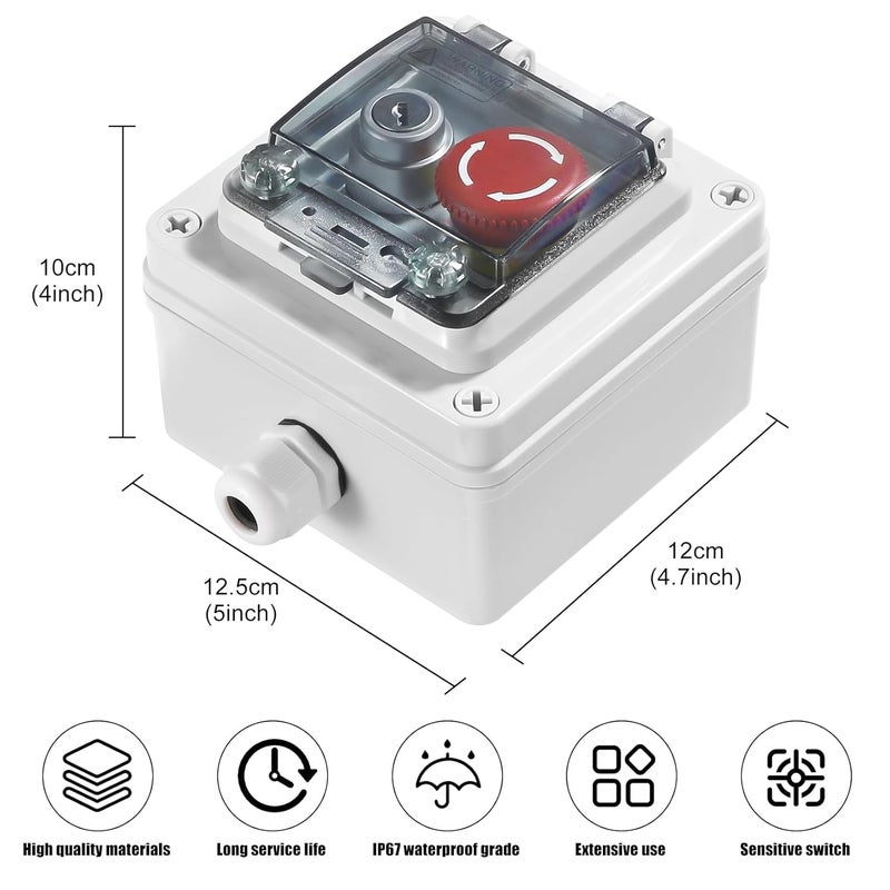 Manesi IP67 Outdoor Waterproof Button Switch Box Emergency Stop Button Switch,Key Button Switch with Protective Cover Anti-Misoperation Switch - Image 2